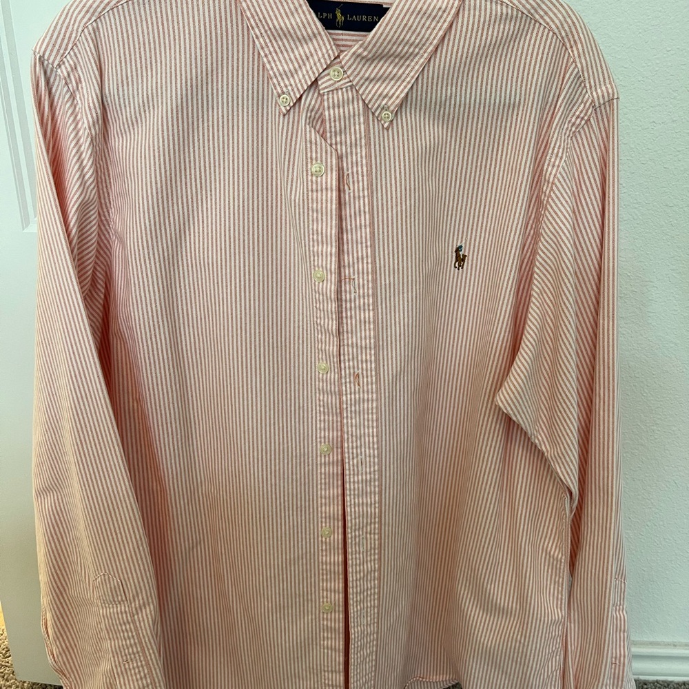 Ralph Lauren Men’s Cotton Casual long sleeve shirt XL- Peach stripes